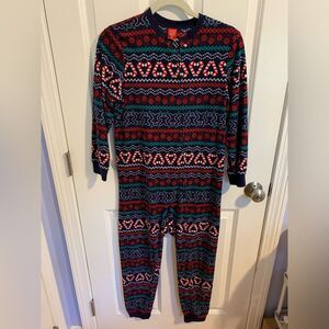 Christmas Size Kids 10/12 Festive Patterned Onesie Pajamas